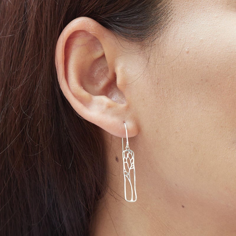 Boma Jewelry Sterling Silver Rectangle Tree Silhouette Dangle Earrings - Image 2